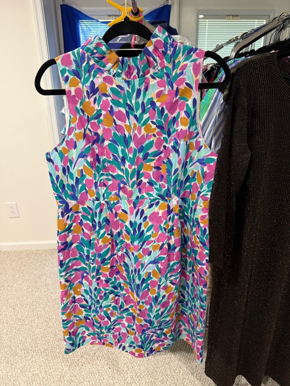 Tyler Boe Floral Shift Dress with Pink, Orange, Teal Accents